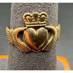 Vintage SD Solid 9k/375 Yellow Gold Hallmarked Claddagh Ring Irish Size 6